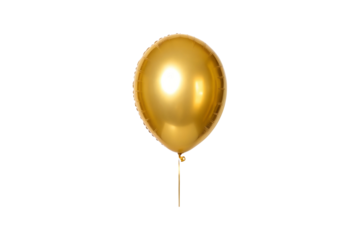 Shiny golden balloon floats in mid air against a muted gray background