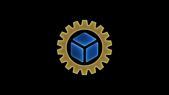 Procurement Management Industry for supply chain and retail logistics concept on transparent background. Animation of neon line parcels icon with gear sign. Motion graphics.4k video.