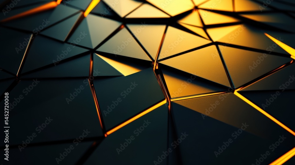 Poster abstract geometric pattern with reflective surfaces and warm lighting creating depth and texture