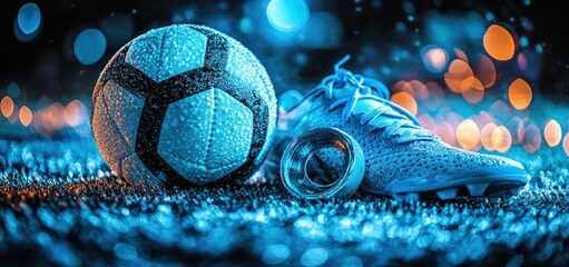 Naklejka premium Night Football: A Wet Game Under the City Lights