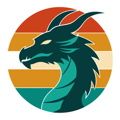 Dragon Head Silhouette on Retro Vintage Background – Mythical and Bold Design

