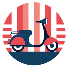 Moped Silhouette in Field with Retro Vintage Background Vector Illustration

