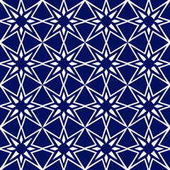 seamless vector pattern of traditional Japanese Asanoha geometric star motif in indigo blue, clean lines, minimal background, traditional textile style
