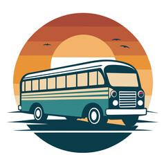 Field Bus Silhouette on Retro Vintage Background – SVG Design

