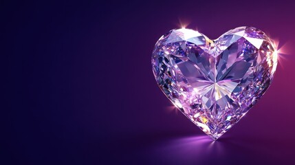 Fototapeta premium A sparkling gem in a heart shape, surrounded by a bold white outline, isolated on a deep purple background
