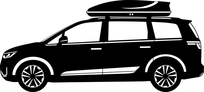 Multi purpose vehicle silhouette vector illustration, MPV car with roof box