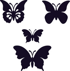 Flying butterflies silhouette black set isolated on transparent background