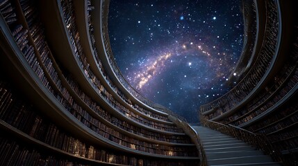 Fototapeta premium Infinite library ascending to the cosmos, bridging knowledge and the universe