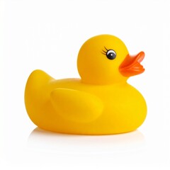 Yellow bath duck toy over white background