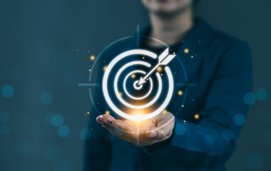 Business growth and marketing target concept. Businessperson show goals and target for growing...