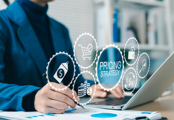 Pricing Strategy Analysis and Business Planning Concept. Businessperson working on pricing strategy...
