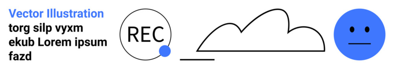 REC circle, cloud shape, and face in minimalist style. Ideal for tech, recording, storage, mood presentations network simple landing page. Line metaphor. Simple line icons