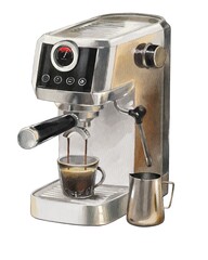 Espresso machine brewing a rich shot of coffee in a kitchen setting during morning hours