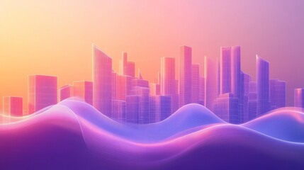 A smart city idea with connected points, smooth lines, and a cool wave design. It represents big data and tech connections.
