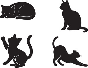 Cat Bundle vector, Cat silhouette Vector with white background
