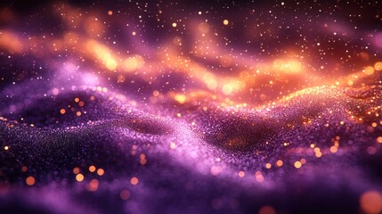 Obraz premium Abstract, swirling, particles, golden, purple, night sky, background