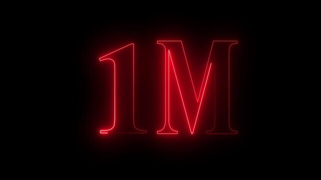 Neon 1m million neon glowing text animation 1M text animation on black background.