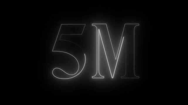 Neon 5m million neon glowing text animation 5M text animation on black background.