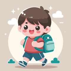 vector of little boy wearing a bag cutely