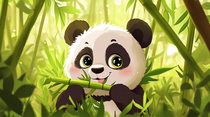 Naklejka premium Panda eating bamboo
