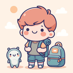 vector of little boy wearing a bag cutely