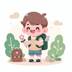 vector of little boy wearing a bag cutely
