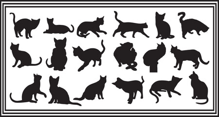 Large Cat Silhouette Vector Collection – Black Cats in Multiple Poses, Minimalist Animal Clipart Set for Pet Design, Printable Art, Stickers, Wall Decor, or Digital Illustrations