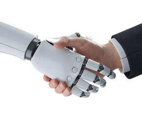 Human-Robot Collaboration on Transparent Background. Human and Robot Shaking Hands PNG.