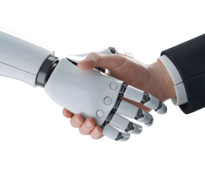 Human-Robot Collaboration on Transparent Background. Human and Robot Shaking Hands PNG.