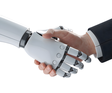 Human-Robot Collaboration on Transparent Background. Human and Robot Shaking Hands PNG.