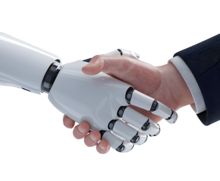Human-Robot Collaboration on Transparent Background. Human and Robot Shaking Hands PNG.