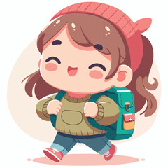 vector of little boy wearing a bag cutely