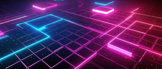 Obraz premium Futuristic neon grid with glowing elements.