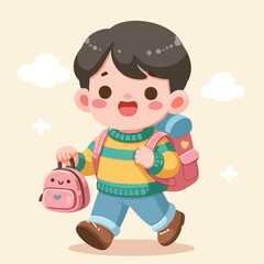 vector of little boy wearing a bag cutely