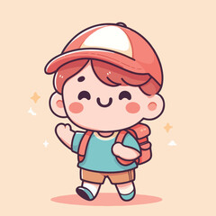 vector of little boy wearing a bag cutely