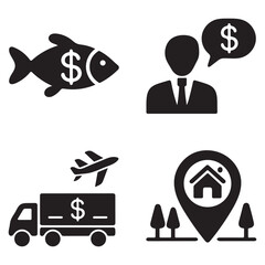 Business and Finance Icons Set – Trade, Investment, Delivery, and Real Estate Symbol Collection