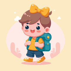 vector of little boy wearing a bag cutely
