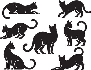 Cat Bundle vector, Cat silhouette Vector with white background