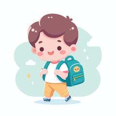 vector of little boy wearing a bag cutely