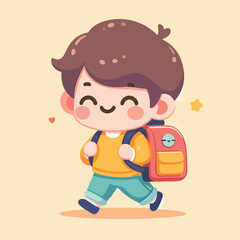 vector of little boy wearing a bag cutely