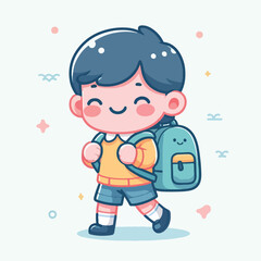 vector of little boy wearing a bag cutely