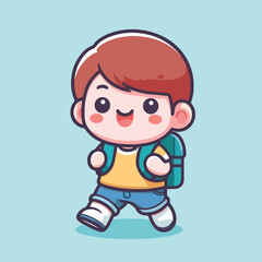 vector of little boy wearing a bag cutely