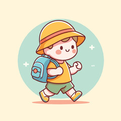 vector of little boy wearing a bag cutely