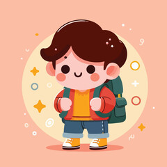 vector of little boy wearing a bag cutely
