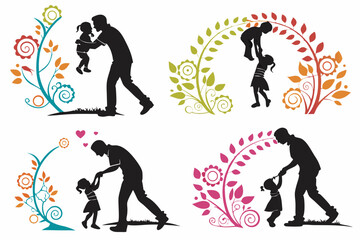 set of Father and Baby silhouette vector illustration