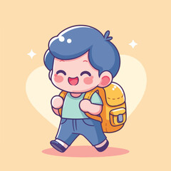vector of little boy wearing a bag cutely