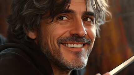 Portrait of handsome smiling man using a tablet computer.