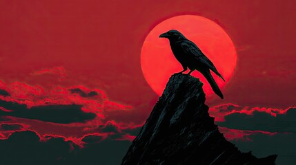 A silhouette of a raven sitting atop a sharp