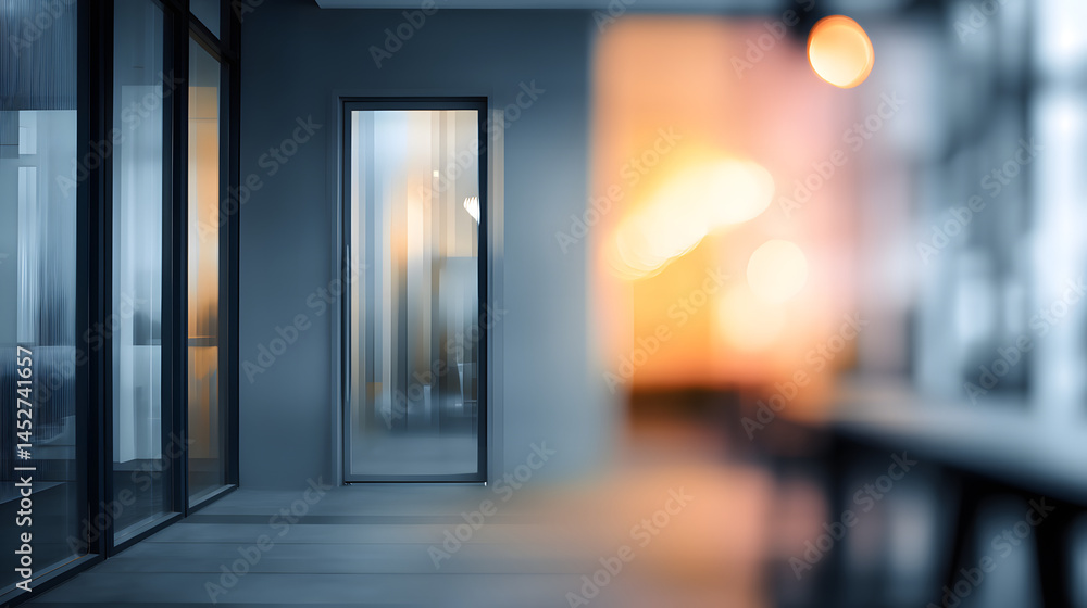 Poster dynamic office space with blurred doorway modern workspace abstract background professional atmosphe