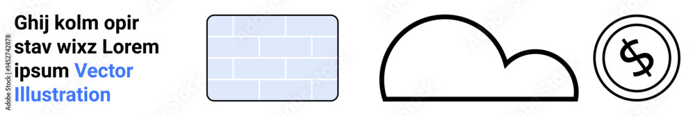 Poster cloud shape, blue brick pattern, and circular currency icon with intersecting lines. ideal for techn